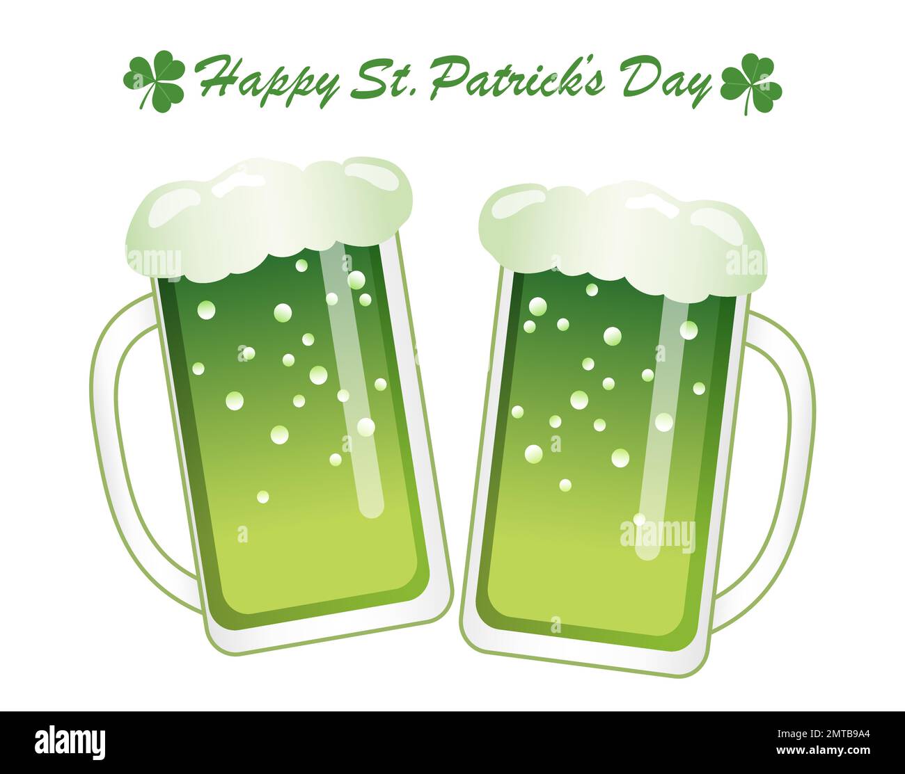Vector St. Patrick’s Day Green Beer Mugs Illustration Isolated On A White Background. Stock Vector