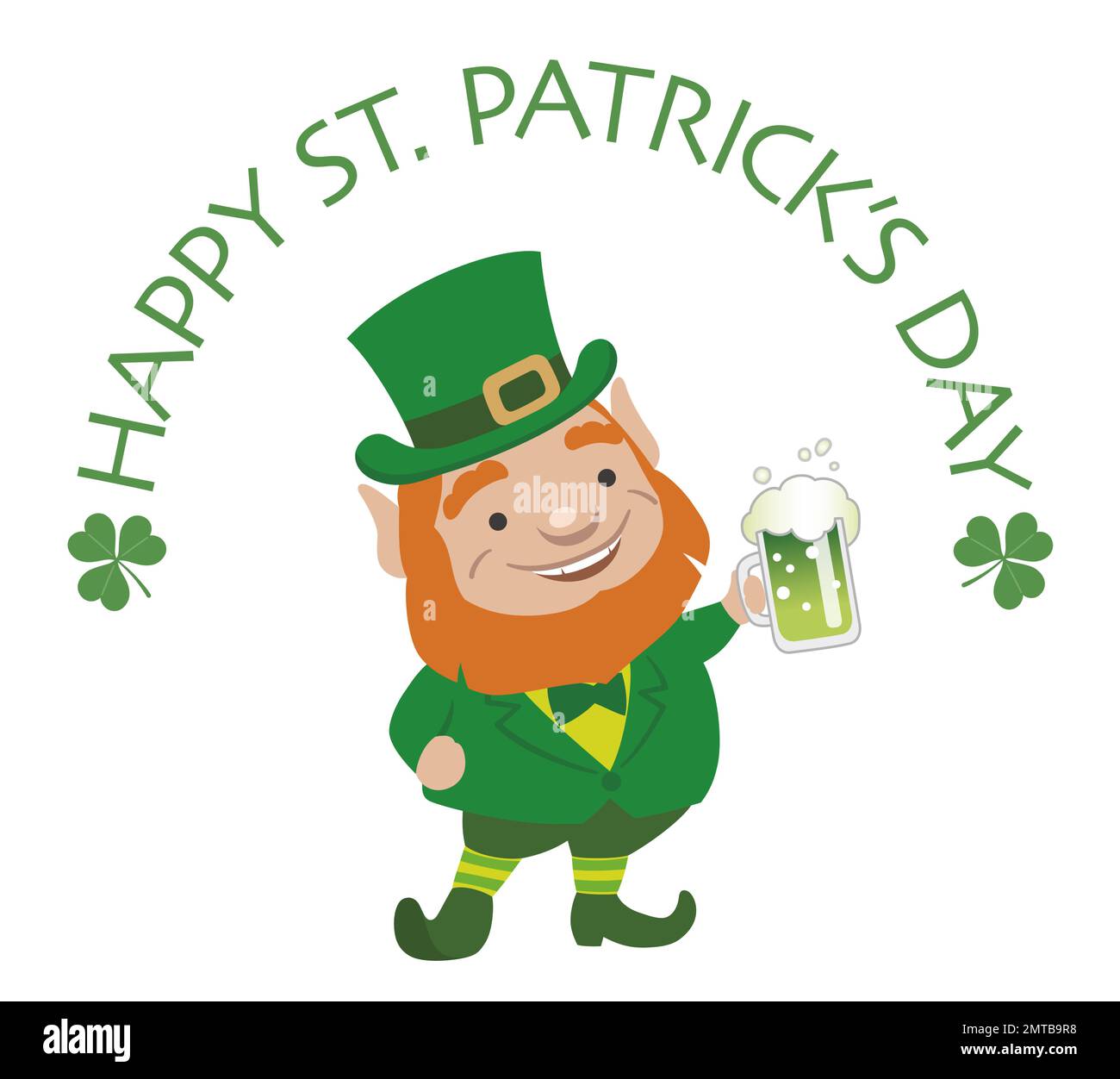 Vector St Patricks Day Symbol Character Holding A Green Beer Mug Isolated On A White Background. Stock Vector