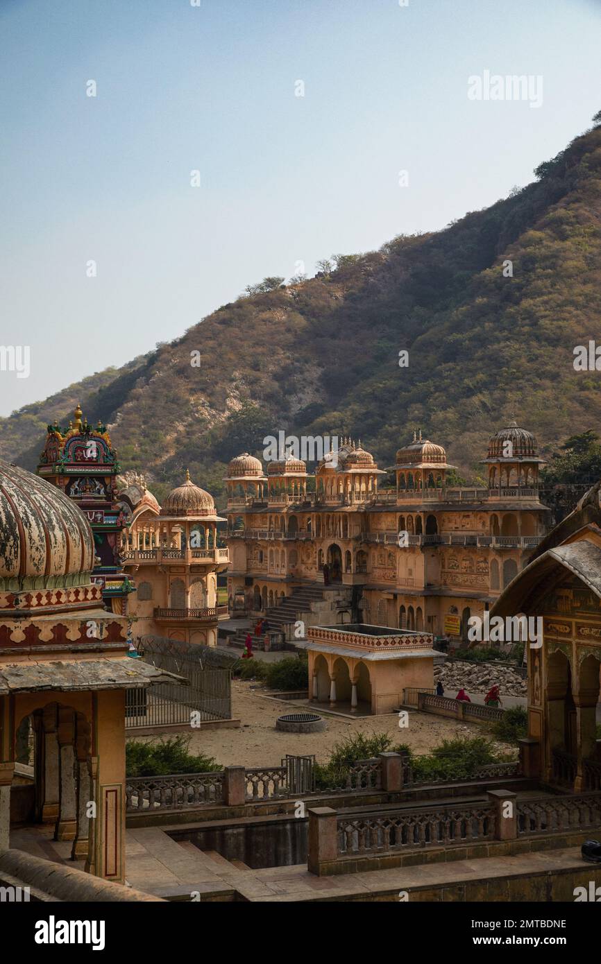 Shri Gyan Gopal Ji Temple in the Galtaji, Jaipur, Rajasthan, India Stock Photo