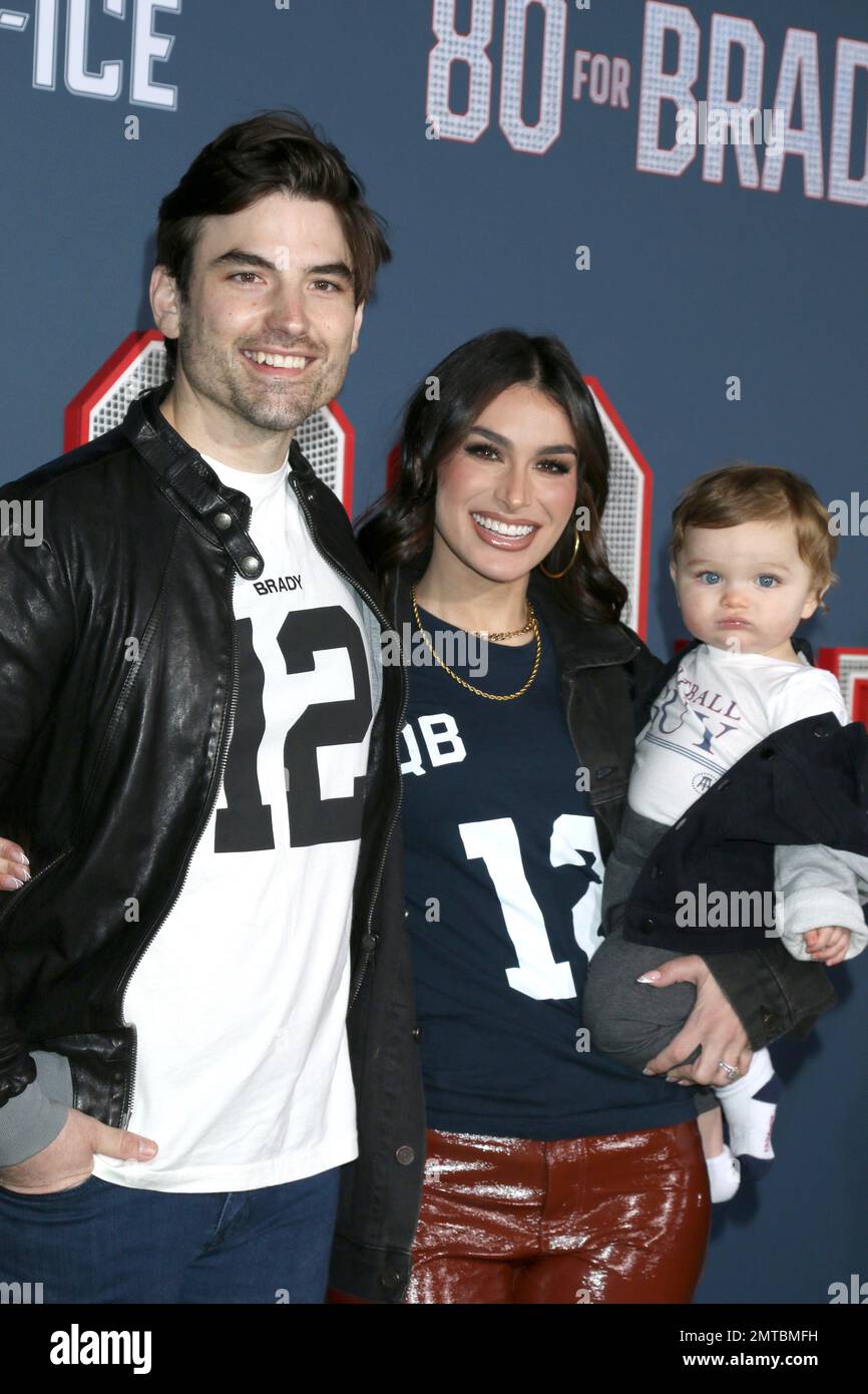 LOS ANGELES - JAN 31:  Jared Haibon, Ashley Iaconetti, Dawson Haibon at the 80 for Brady Los Angeles Premiere at the Village Theater on January 31, 2023 in Westwood, CA Stock Photo