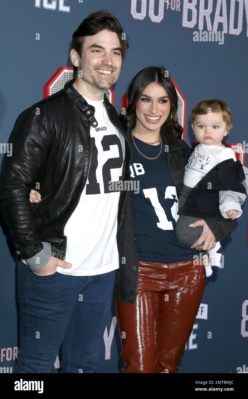 LOS ANGELES - JAN 31:  Jared Haibon, Ashley Iaconetti, Dawson Haibon at the 80 for Brady Los Angeles Premiere at the Village Theater on January 31, 2023 in Westwood, CA Stock Photo