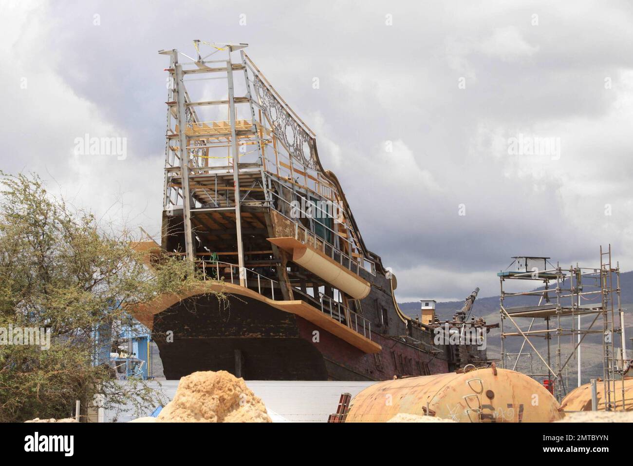 The Black Pearl ship under construction in Oahu in preparation for