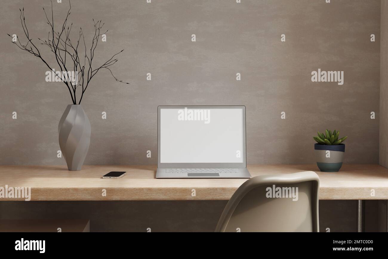 Minimal Scandinavian home working space interior design with blank