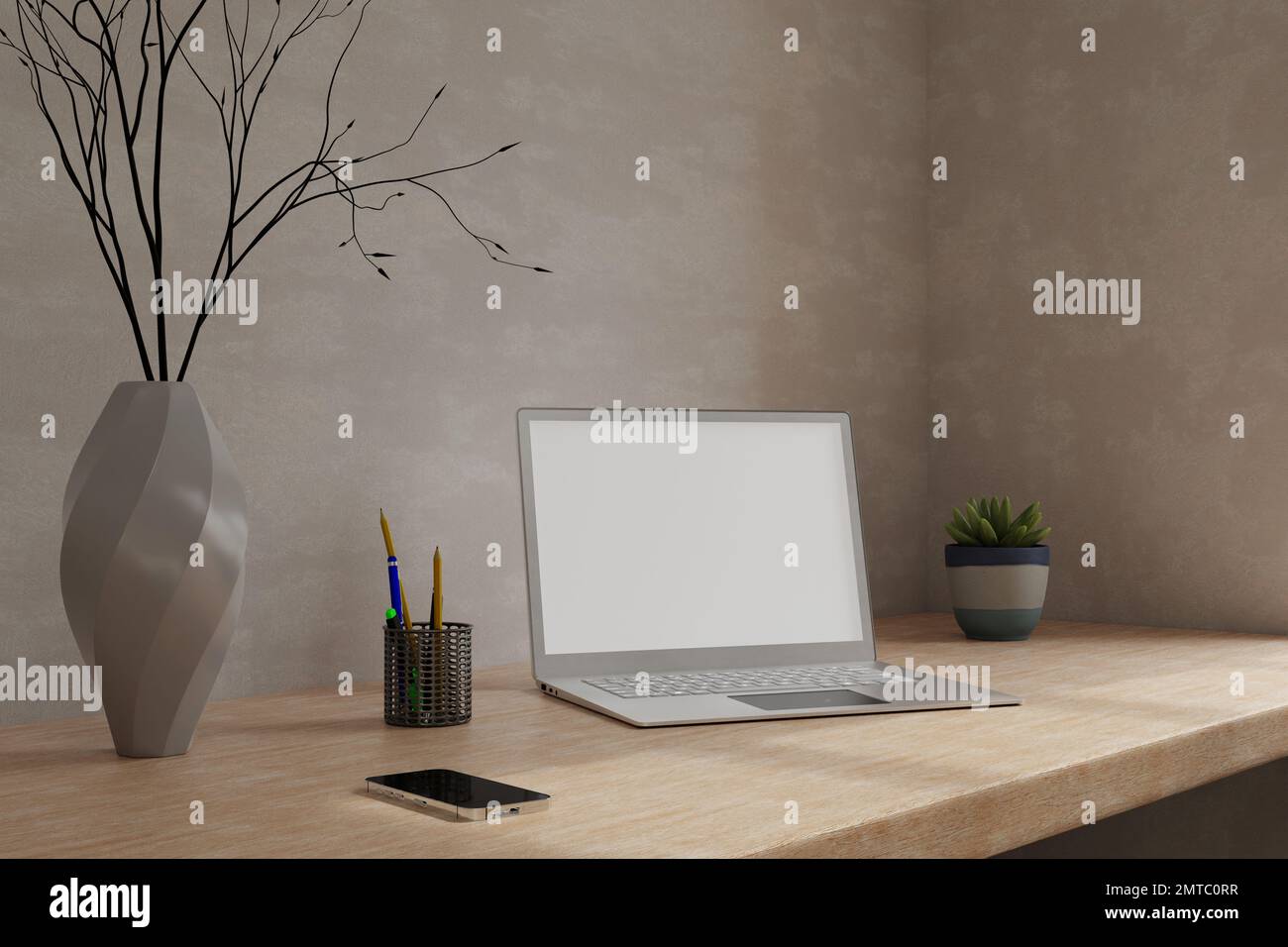 Minimal Scandinavian home working space interior design with blank