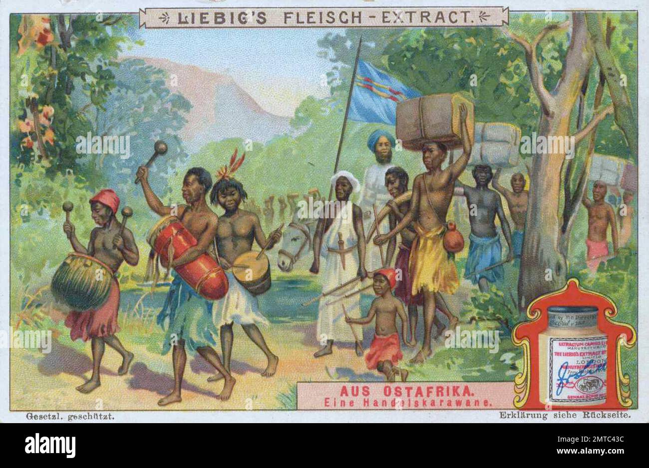Bilderserie aus Ostafrika, eine Handelskarawane, digital restaurierte Reproduktion eines Sammelbildes von ca 1900, gemeinfrei, genaues Datum unbekannt  / Stock Photo