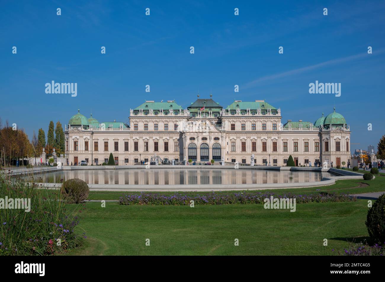 View of The Belvedere Palace  a historic building complex in Vienna, Austria, consisting of two Baroque palaces, the Orangery, and the Palace Stables Stock Photo