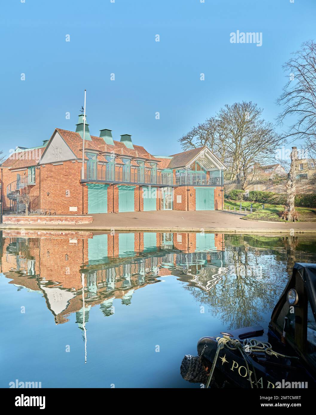 University of Cambridge, Caius college, boat club house at a bank of the river Cam, Cambridge, England, on a sunny winter day. Stock Photo