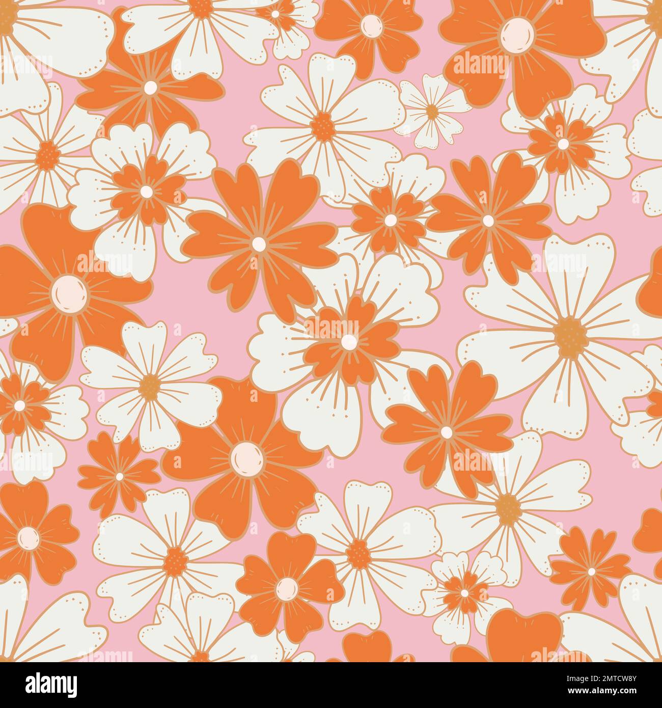 Floral retro boho pattern. Flower Power. Hippie pattern of the sixties. Summer flowers pattern. Boho style design. Stock Vector