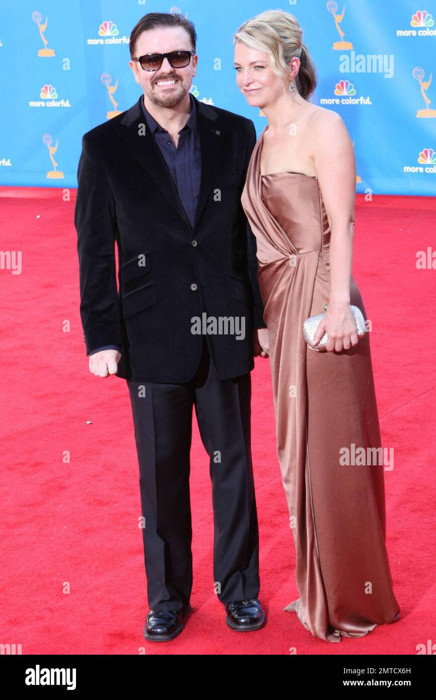 Ricky Gervais and long-time girlfriend Jane Fallon walk the red carpet