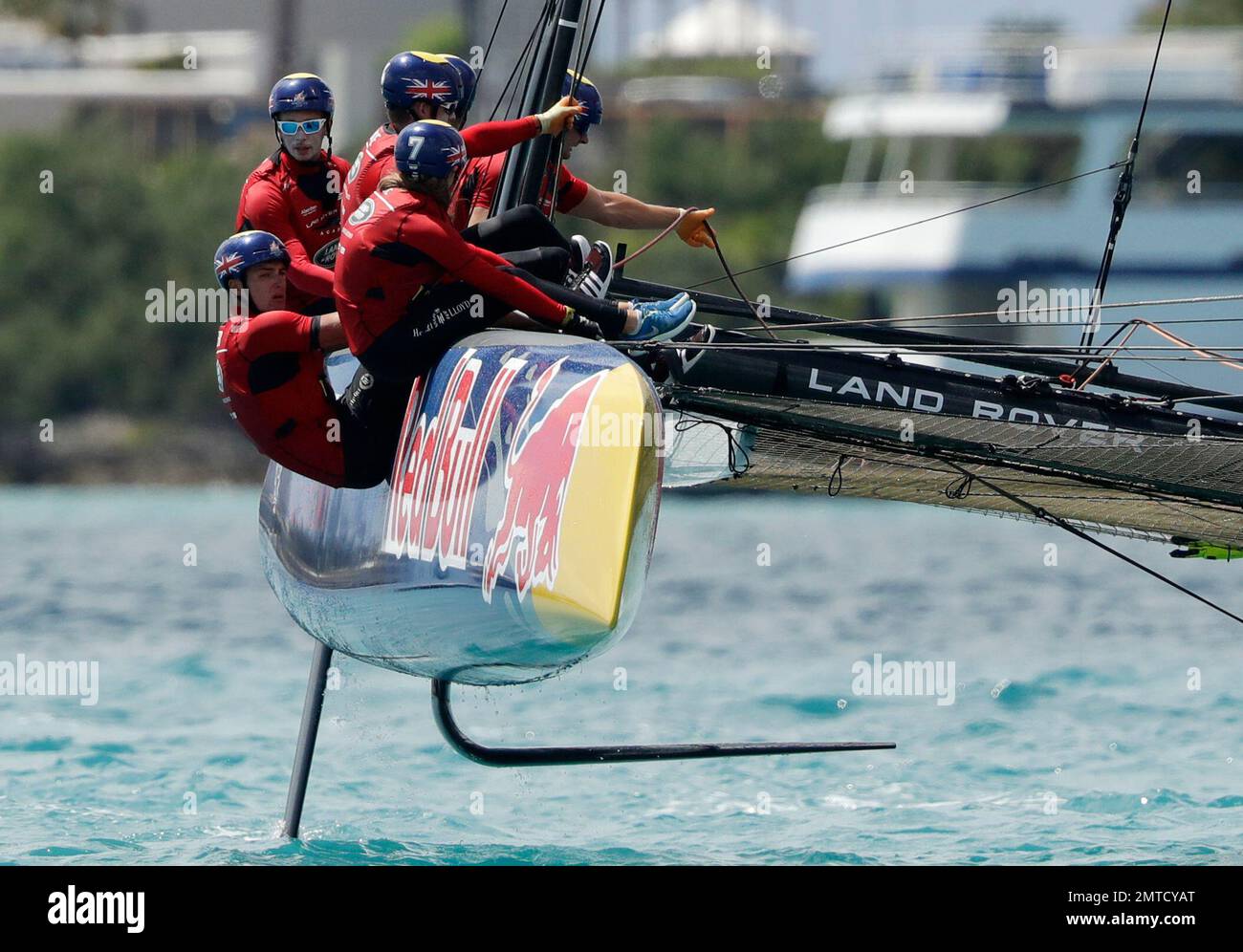 Land Rover Sailing Event Sailors for Land Rover BAR Academy of Great Britain react after winning ...