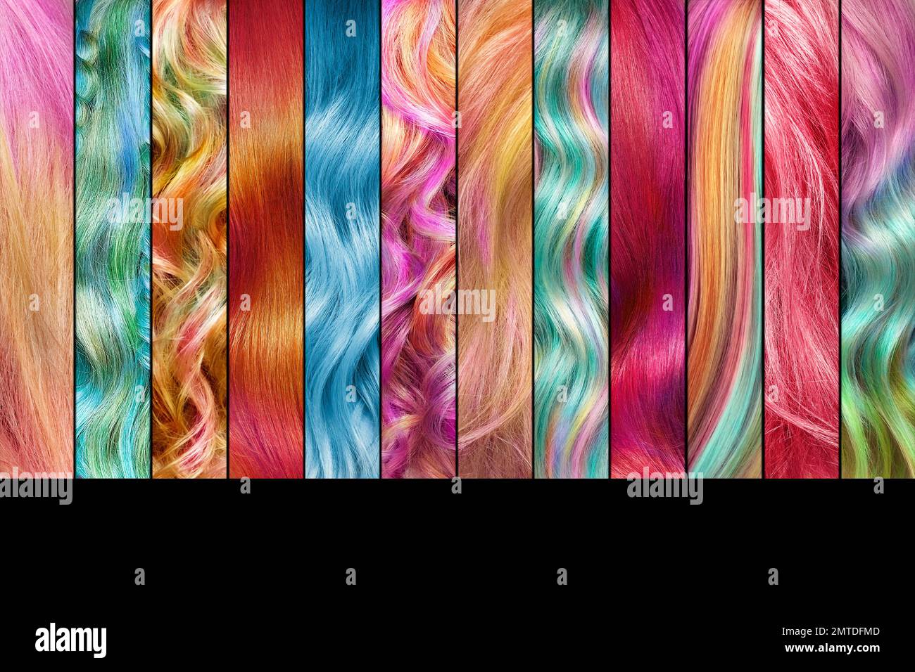 Collage of hair color palette. Hair colours set. Tints. Dyed Hair color samples Stock Photo