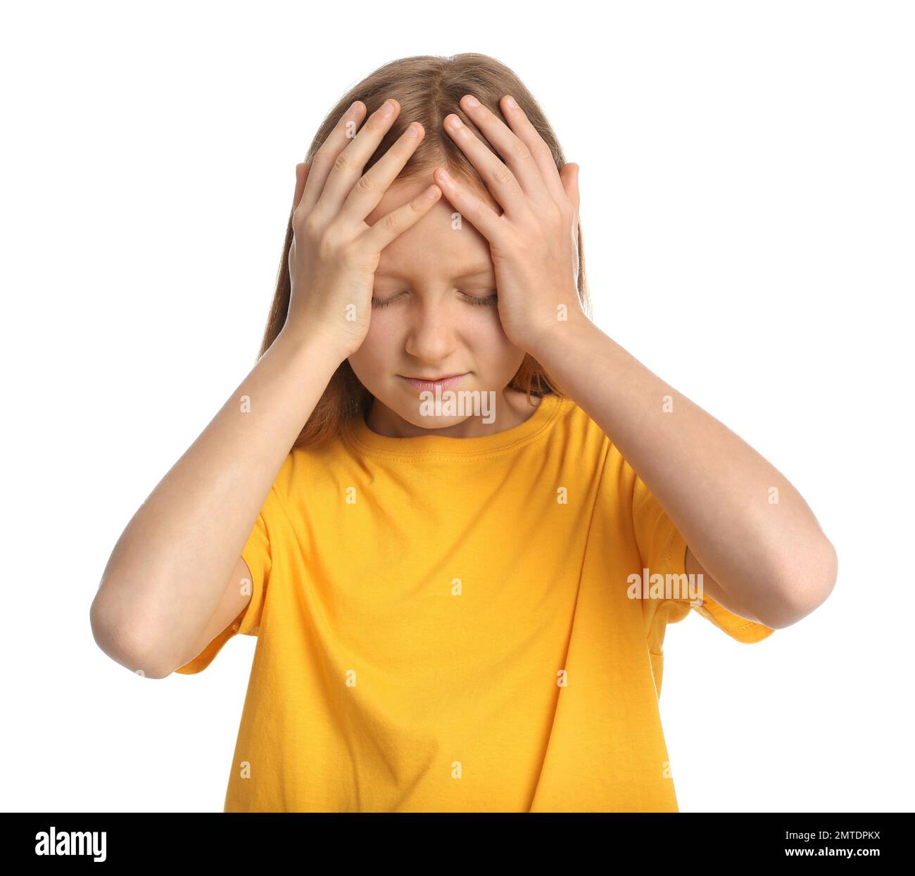 Portrait of emotional preteen girl on white background Stock Photo - Alamy