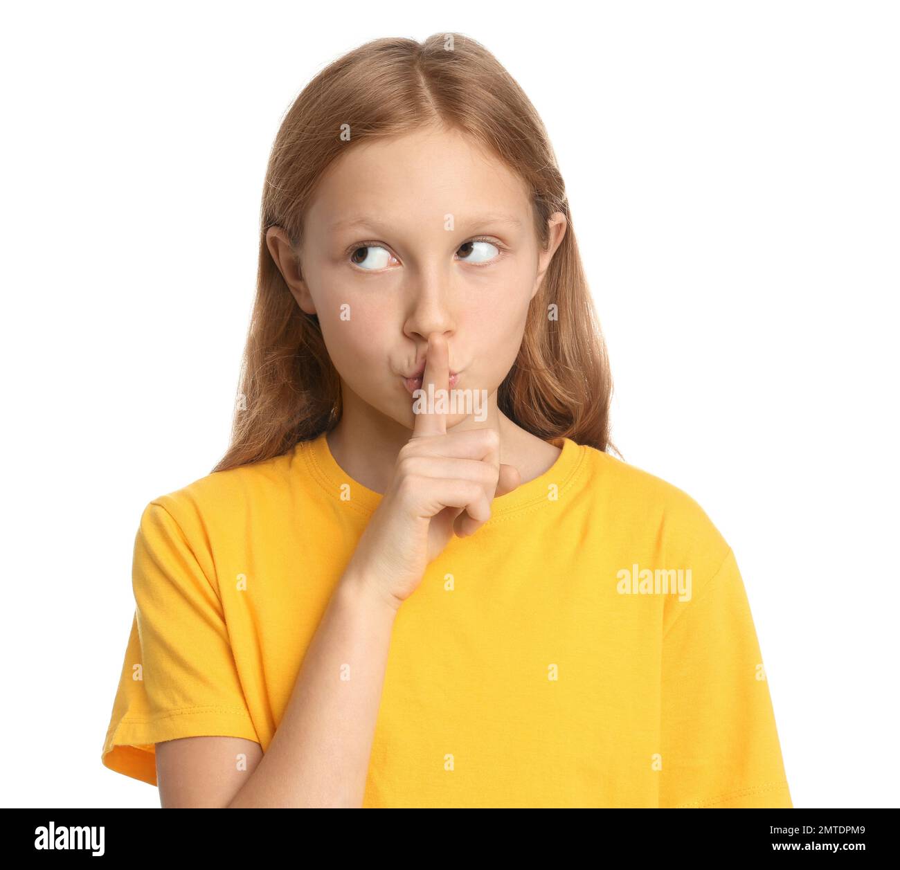Portrait of preteen girl on white background Stock Photo - Alamy