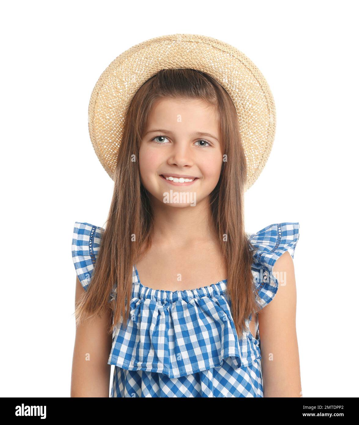 Portrait of preteen girl with hat on white background Stock Photo - Alamy