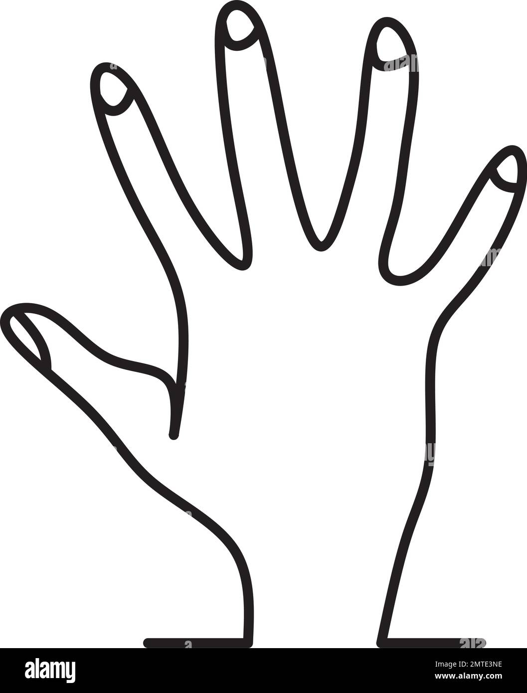Hand showing five fingers and palm illustration, outline hand icon. Draw a Palm Line Stock Vector