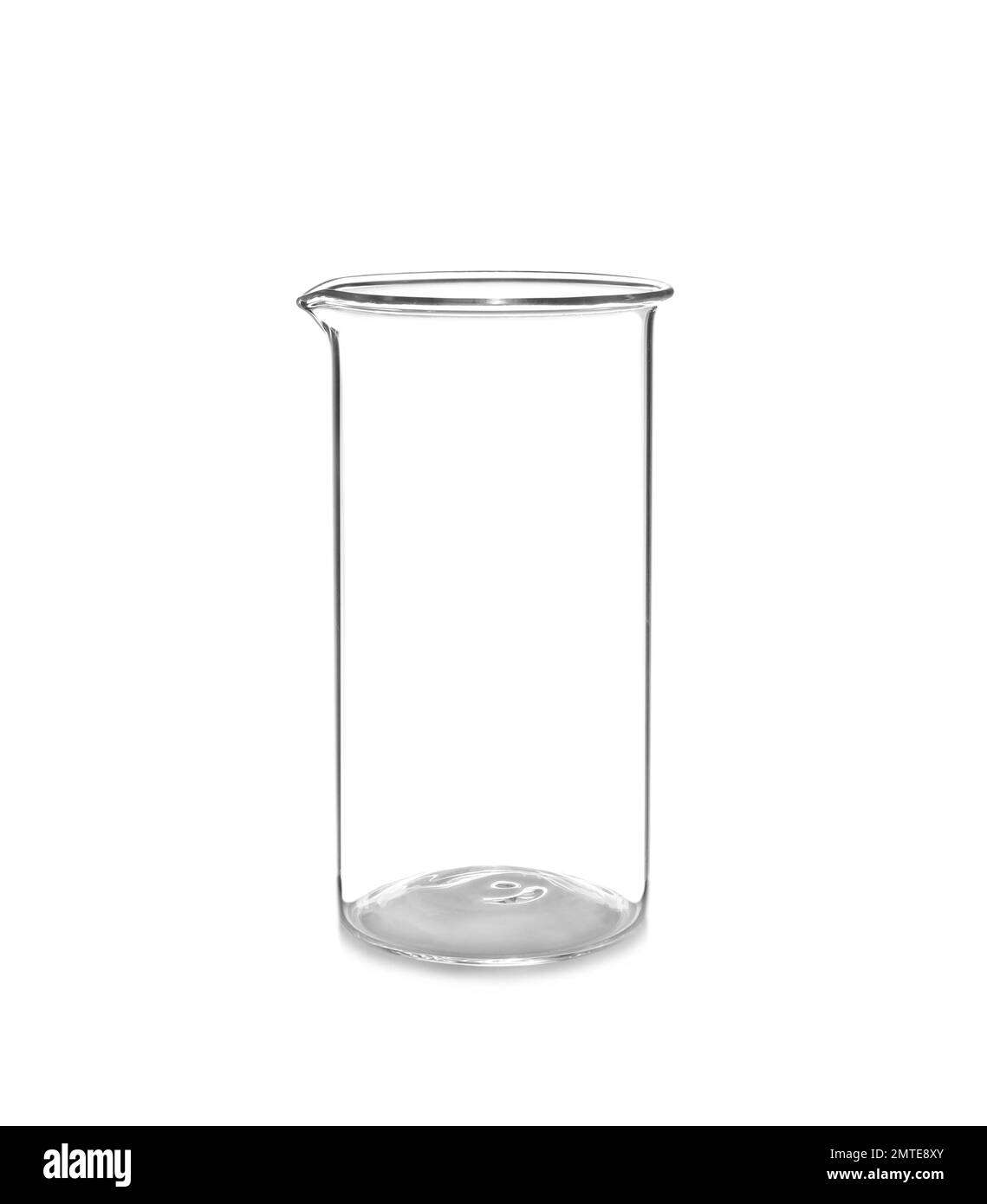 Empty beaker isolated on white. Laboratory glassware Stock Photo