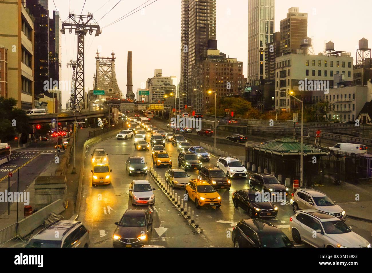 traffic jam on 59th street and 1st avenue at evening rush hour Manhattan New York City Stock Photo