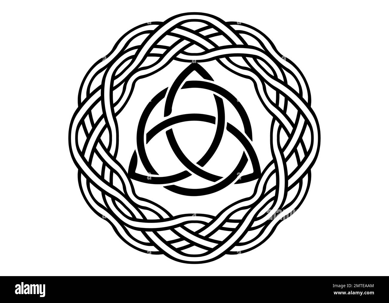 Triquetra, Trinity Knot, Wiccan symbol for protection. Vector Black Celtic trinity knot set isolated on white background. Logo circle Wiccan sign Stock Vector