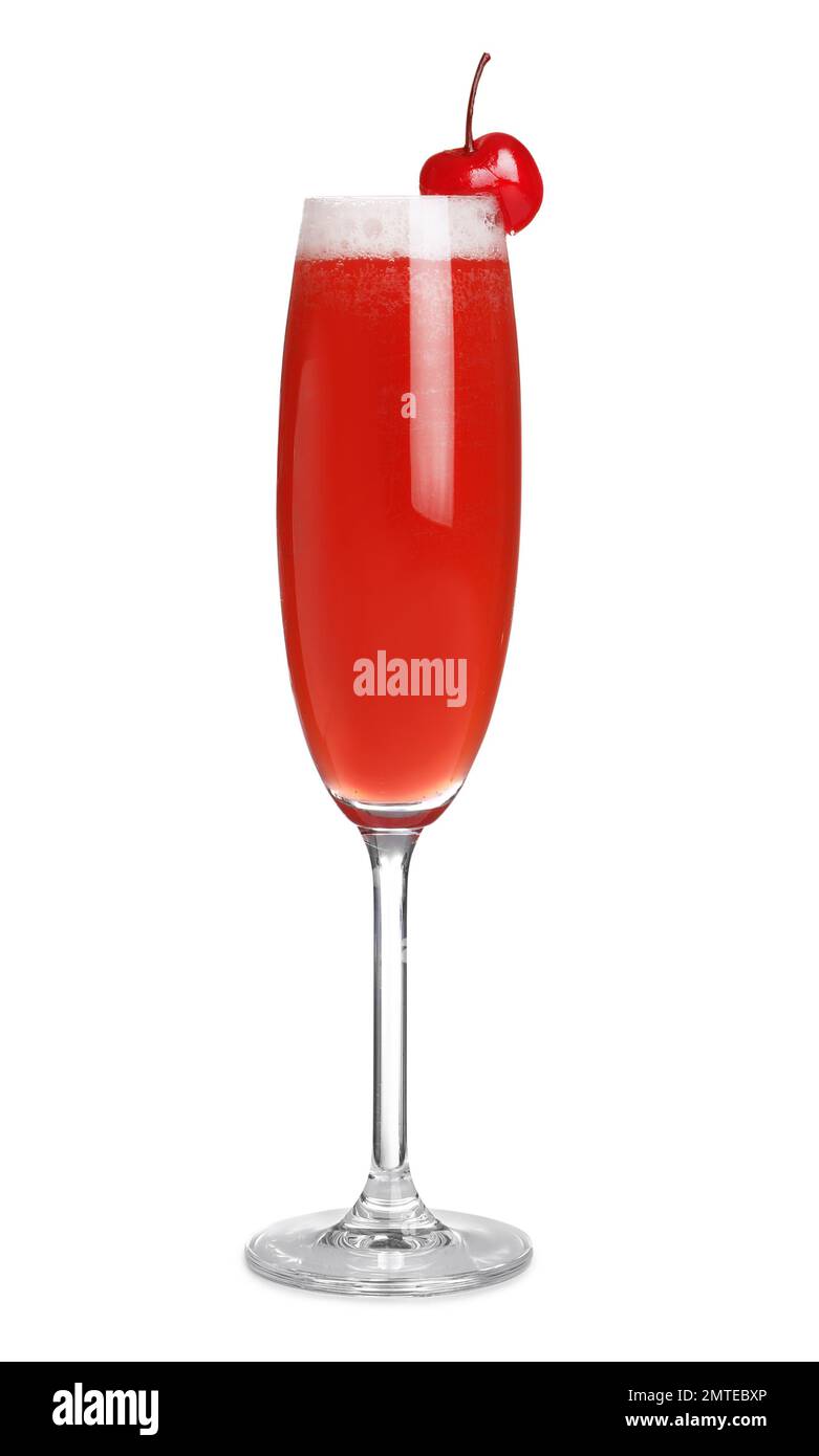 Fresh alcoholic Mimosa cocktail with cherry isolated on white Stock