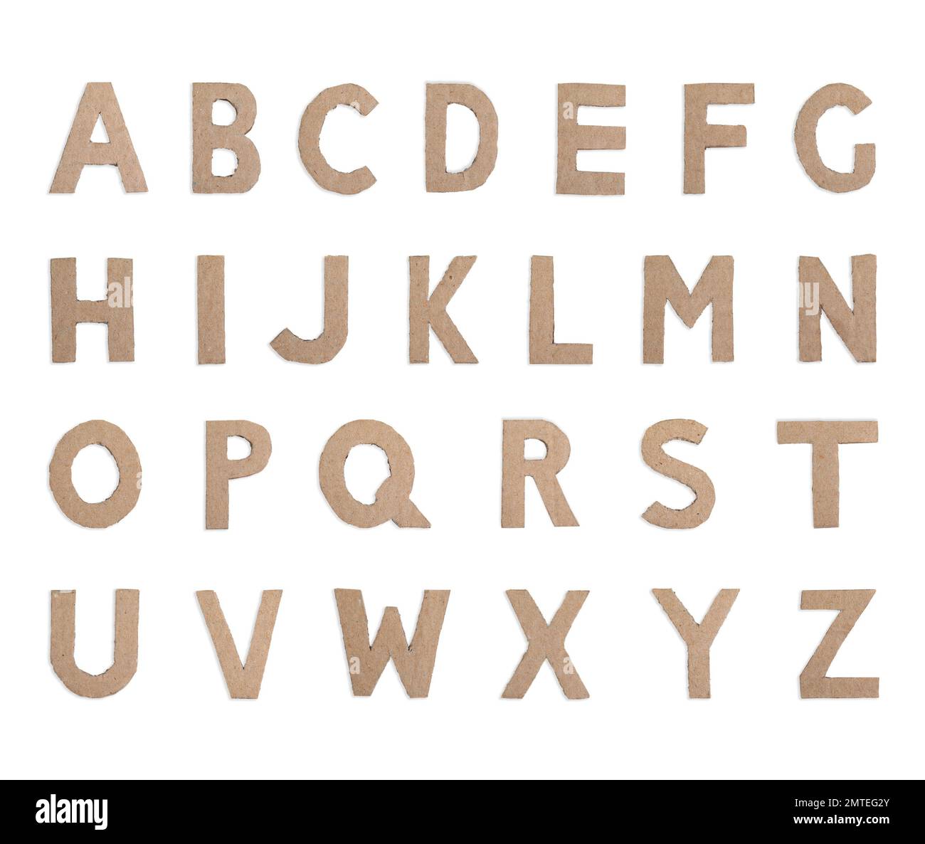 Collage with letters made of cardboard on white background Stock Photo