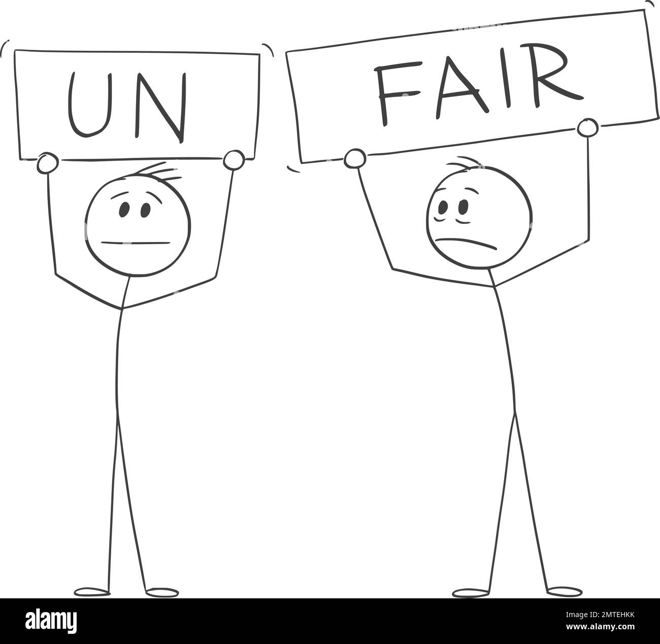 fair-and-unfair-vector-cartoon-stick-figure-illustration-stock-vector