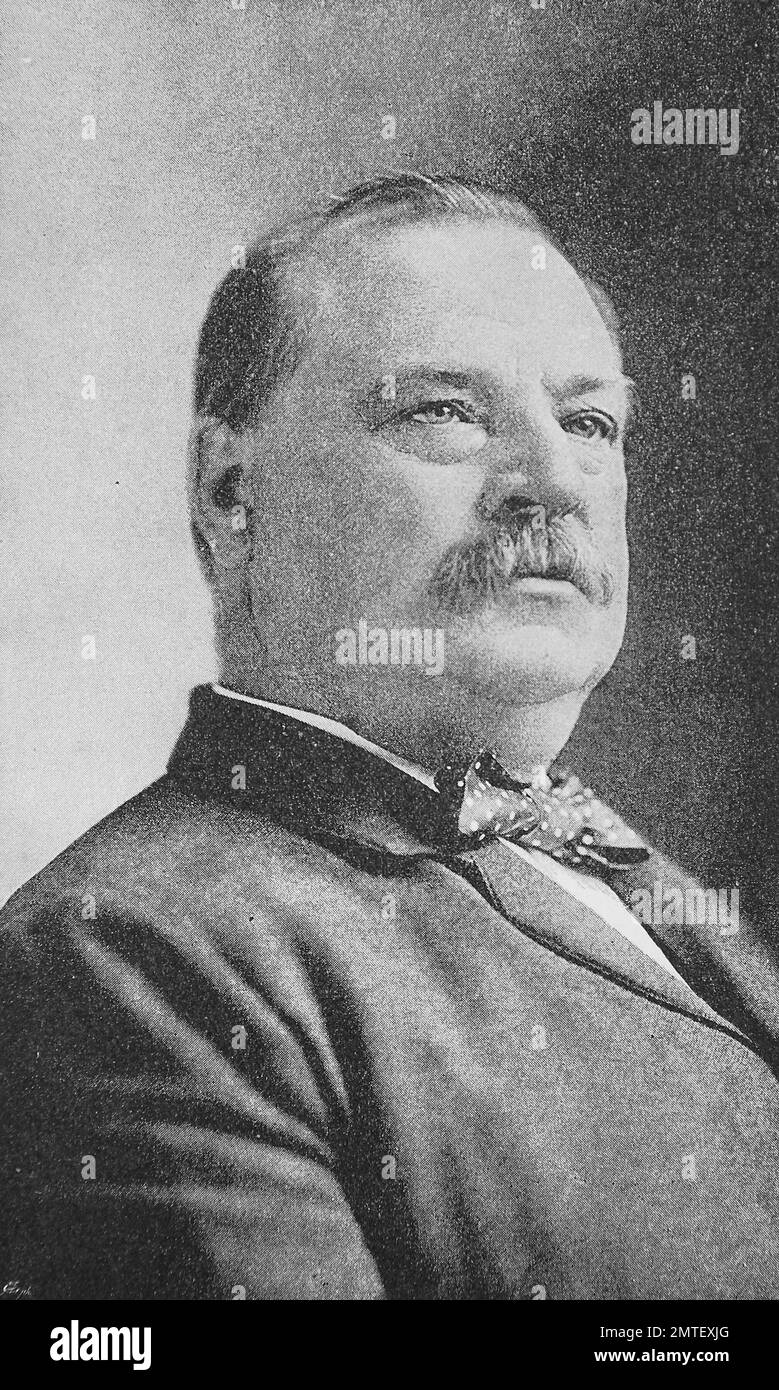 Stephen Grover Cleveland, March 18, 1837 - June 24, 1908, was an American politician and lawyer who was both the 22nd and 24th President of the United States, historic illustration, woodcut Stock Photo