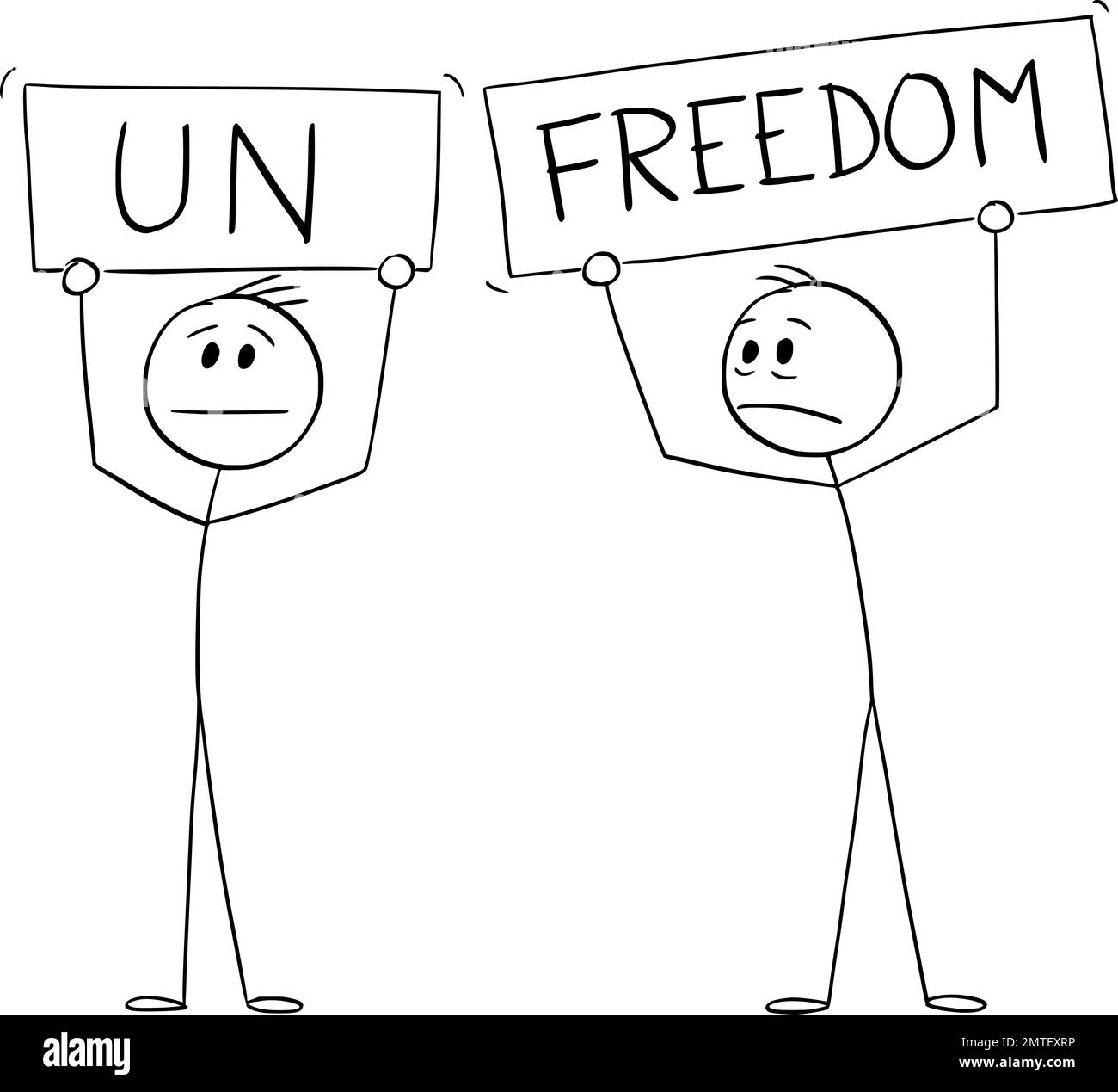 Freedom and Unfreedom , Vector Cartoon Stick Figure Illustration Stock Vector