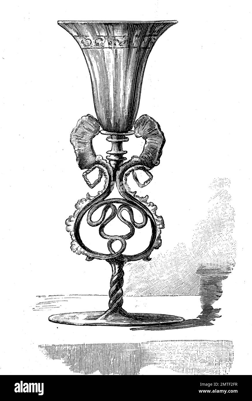 Drinkware, a cup made of venetian glass, Venice, Italy, 16. century, woodcut from the year 1880 Stock Photo