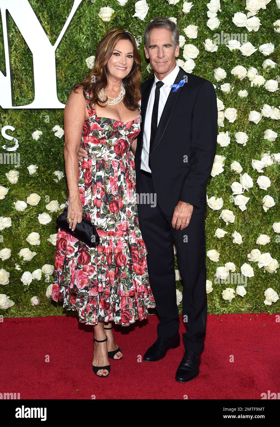Chelsea Field, left, and Scott Bakula arrive at the 71st annual Tony