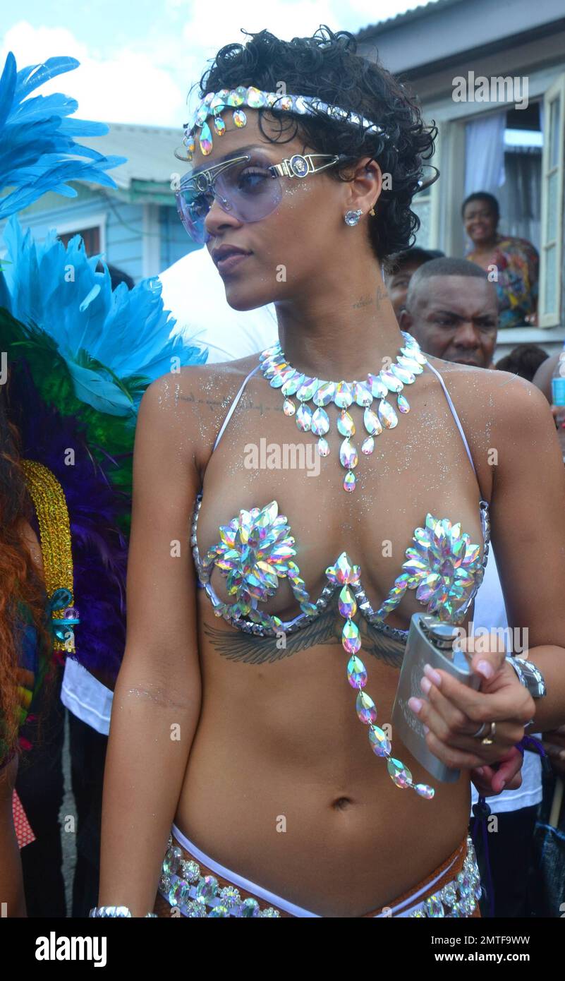 Rihanna Nearly Bares It All In An Extremely Skimpy Jeweled Bikini As She Attends The Kadooment 3092