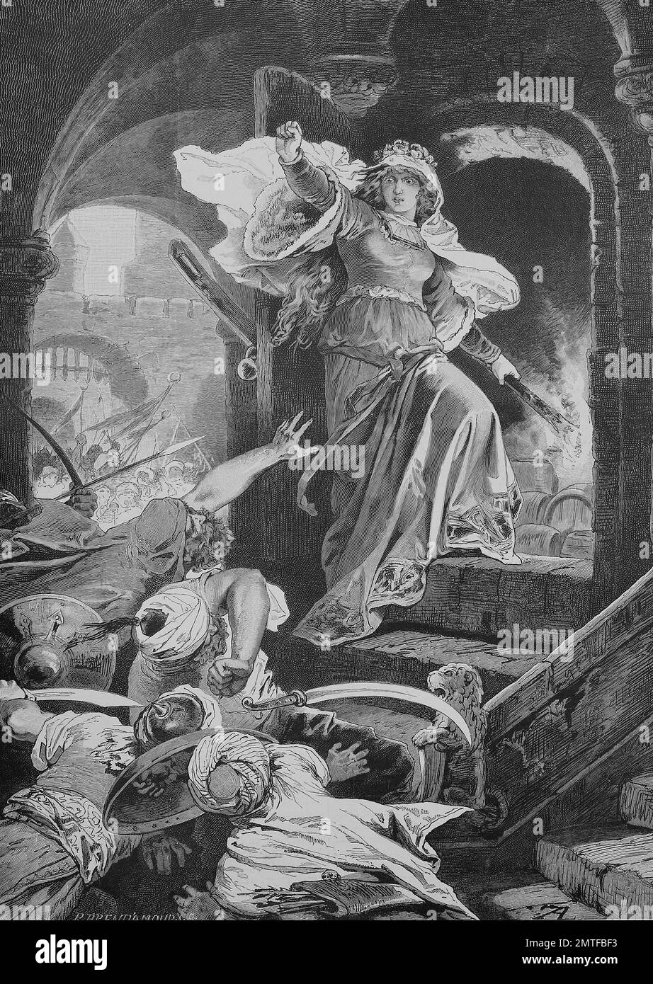 Die Belagerung von Szigetvar Countess Ilona Zrinyi throwing a torch