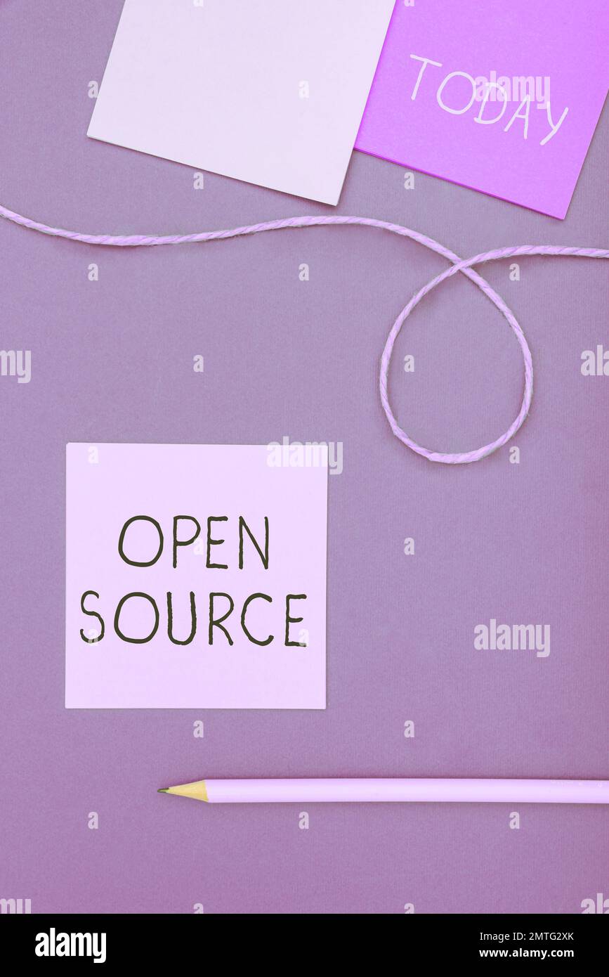 Writing displaying text Open Source. Business concept denoting software which original source code freely available Stock Photo