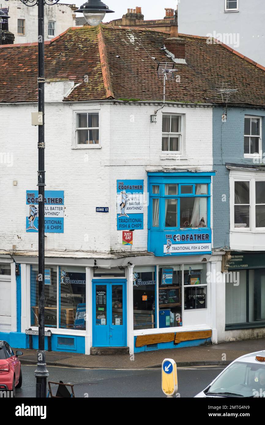 The codfather fish and chip shop street hires stock photography