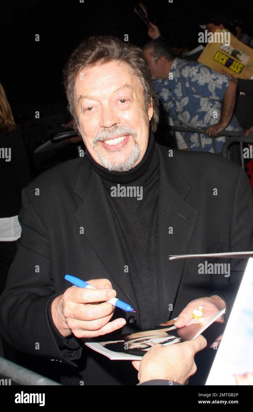 The original Frankenfurter, actor Tim Curry signs autographs outside the 35th Anniversary Tribute and Costume Ball for 'The Rocky Horror Picture Show' at The Wiltern. The show, produced by Lou Adler and Kevin Duncan and directed by Kenny Ortega, included appearances by Jack Nicholson, Danny DeVito, Billy Idol, Lea Michele, Matthew Morrison, Nicole Sherzinger, Jason Segel and Julian McMahon, among others. The evening benefited The Painted Turtle, one of Paul Newman's Hole in the Wall Gang Camps, which provides children throughout California who suffer from chronic and life-threatening illnesses Stock Photo