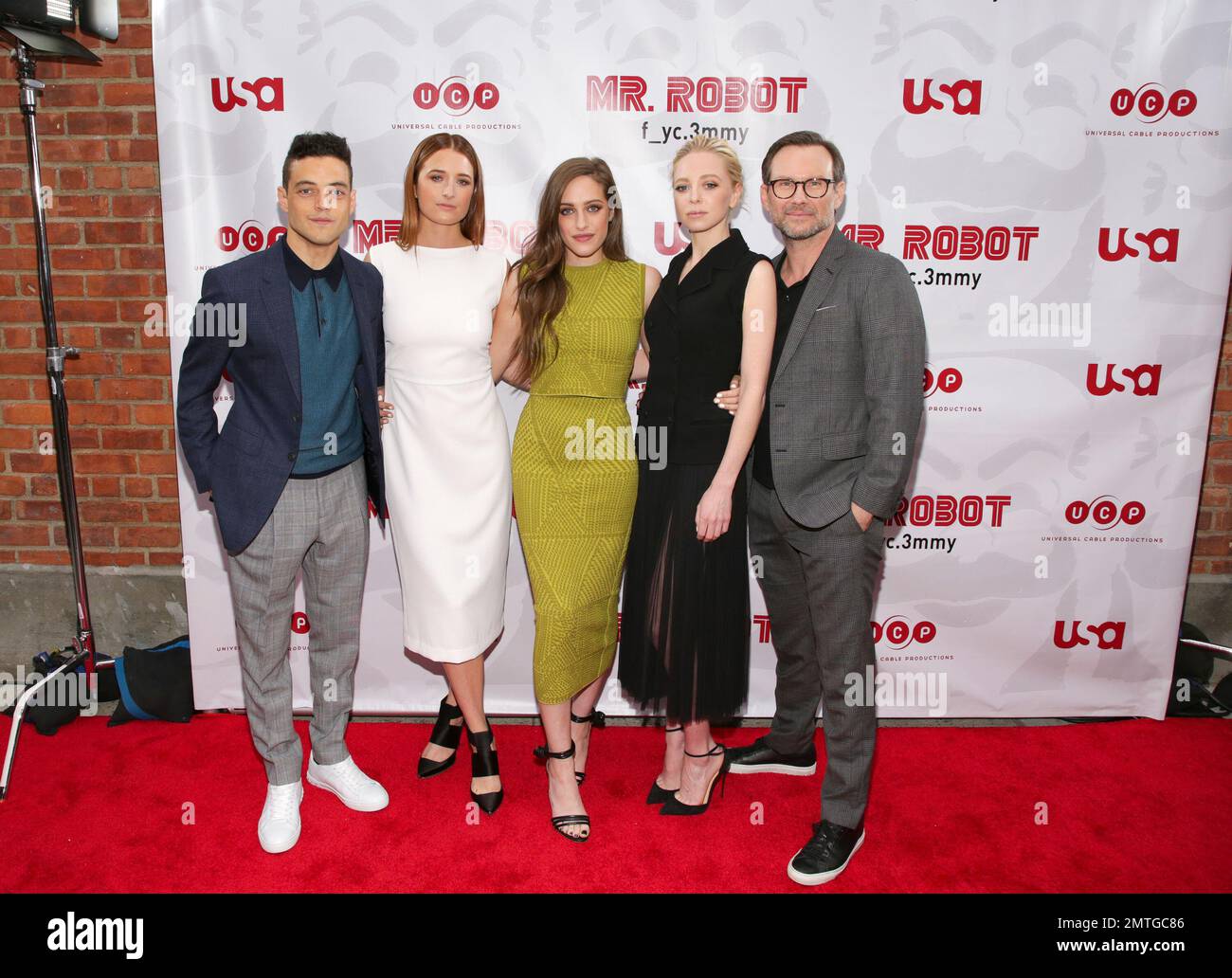 L-R: Actors Grace Gummer, Rami Malek and Carly Chaiken attend the sesaon  four premiere of USA's Mr. Robot at Village East Cinema in New York, NY on  October 1, 2019. (Photo by