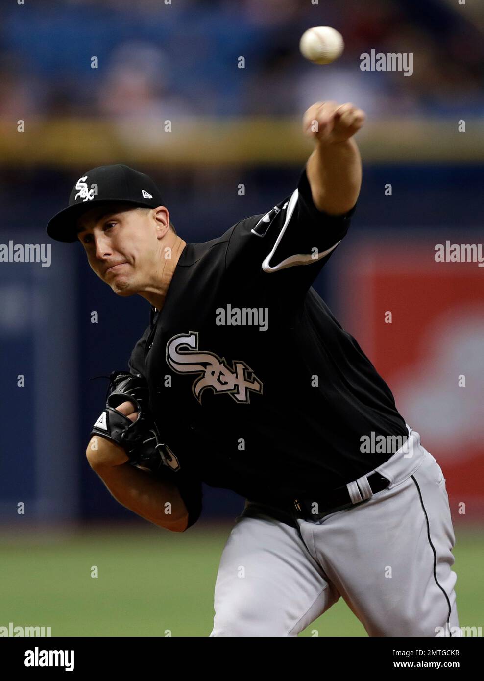 Chicago White Sox starting pitcher Derek Holland delivers to the Tampa Bay  Rays during the first inning of a baseball game Thursday, June 8, 2017, in  St. Petersburg, Fla. (AP Photo/Chris O'Meara