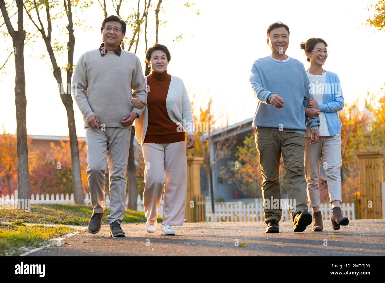 Elderly couple held hands for a walk in the sunset Stock Photo - Alamy