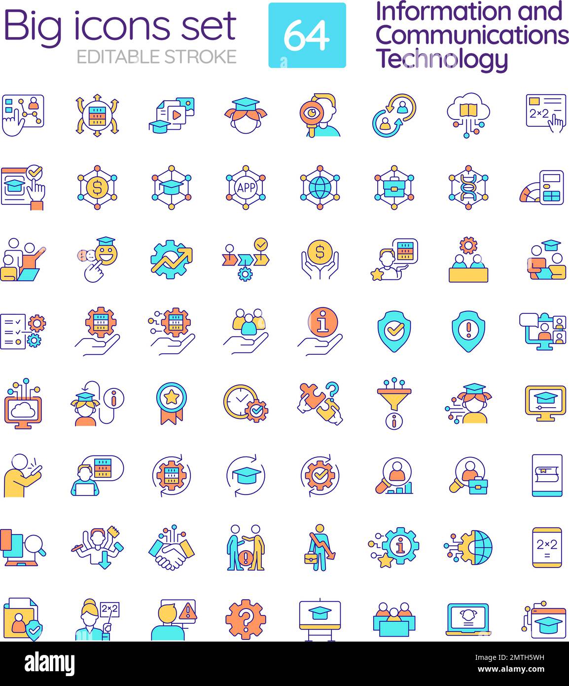 ICT in education industry blue onboarding mobile app screens set Stock ...