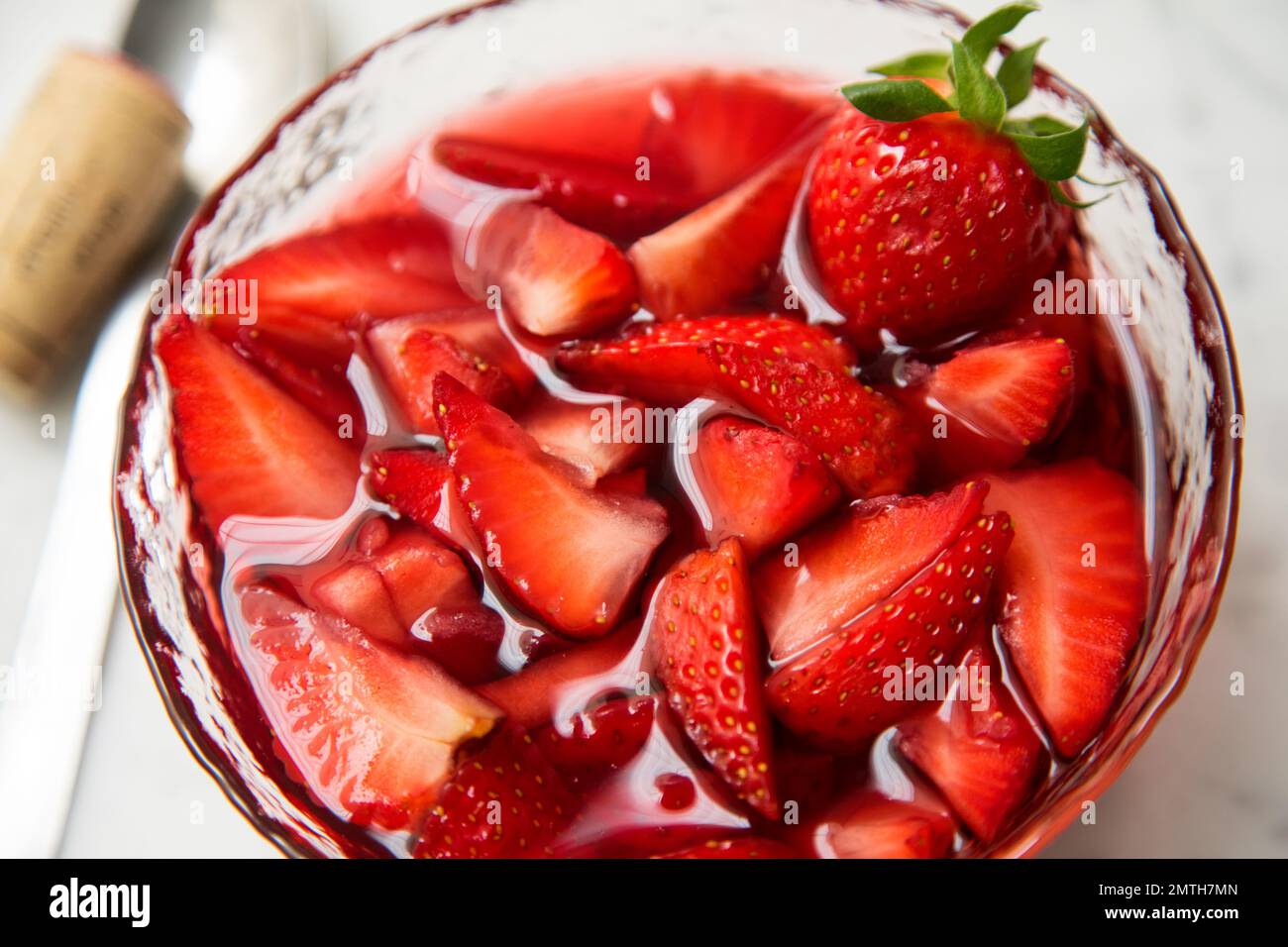 Strawberries cooked with red wine. Traditional Spanish dessert Stock