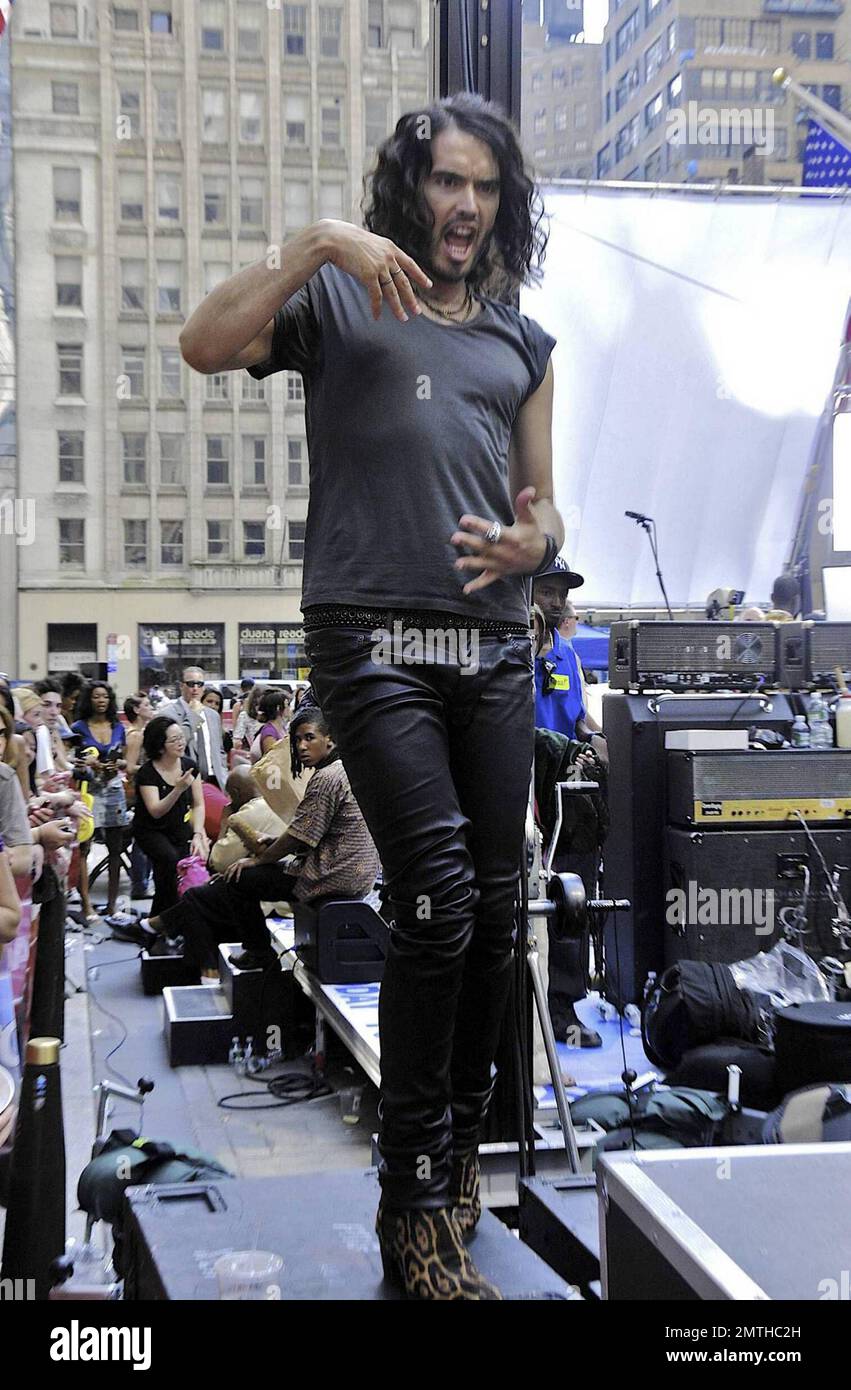 Russell Brand films his new movie "Get Him to the Greek" on set at NBC's  "Today" Show in Rockefeller Plaza. Brand, who is filming as his character  Aldous Snow, took time out