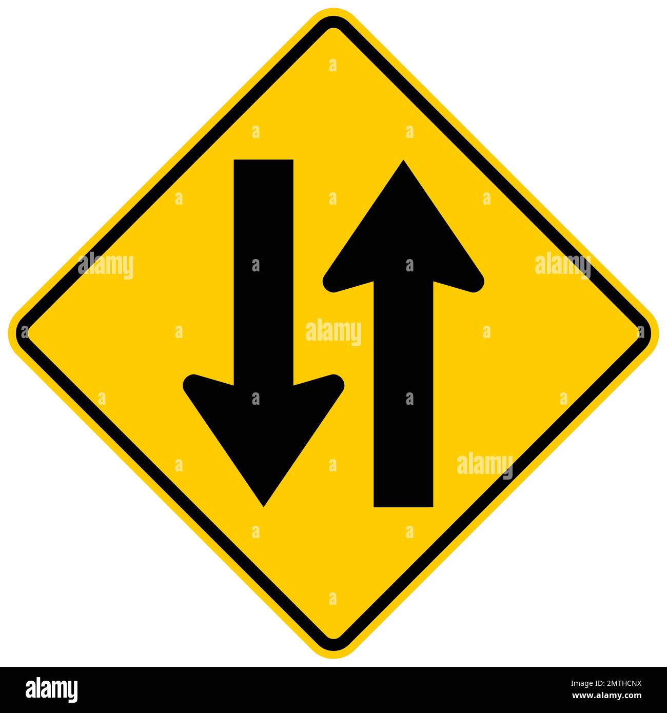 Two way traffic warning sign Stock Photo