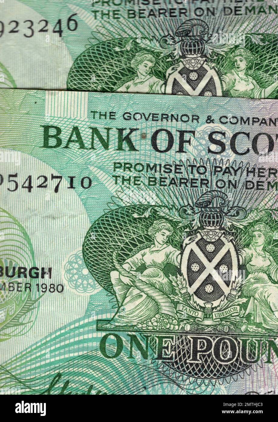 Vintage banknotes from Scotland. Stock Photo