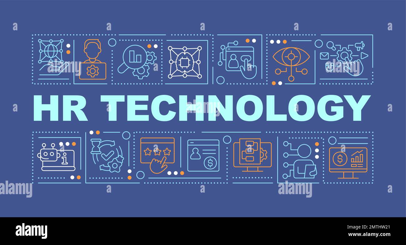HR technology word concepts dark blue banner Stock Vector
