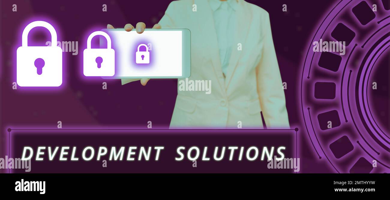 Text sign showing Development Solutions. Word Written on Efficient Planning based on the Company needs Stock Photo