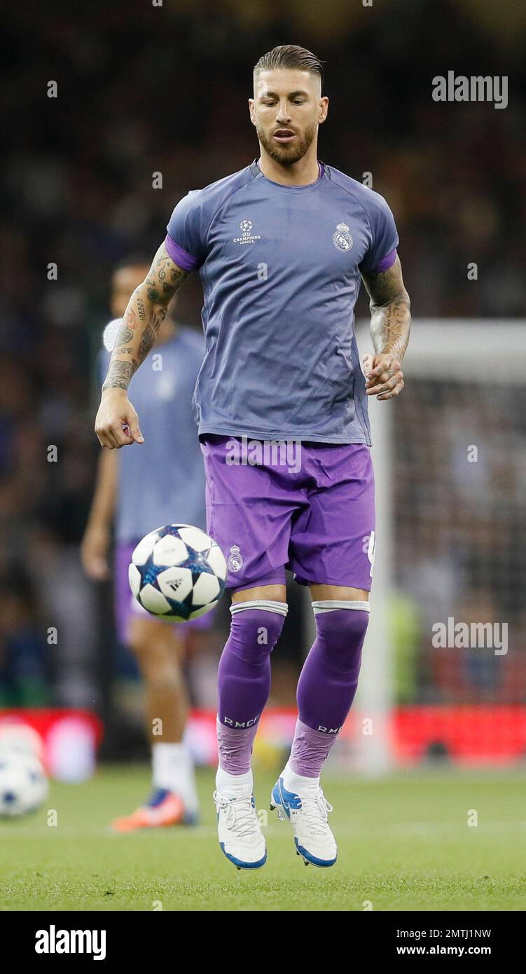 Real Madrid's Sergio Ramos warms up ahead of the Champions League