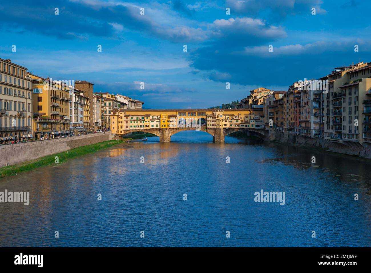 Ponte Vecchio Florence, view at sunset of the Ponte Vecchio bridge spanning the River Arno, Florence, Firenze, Tuscany, Italy. Stock Photo