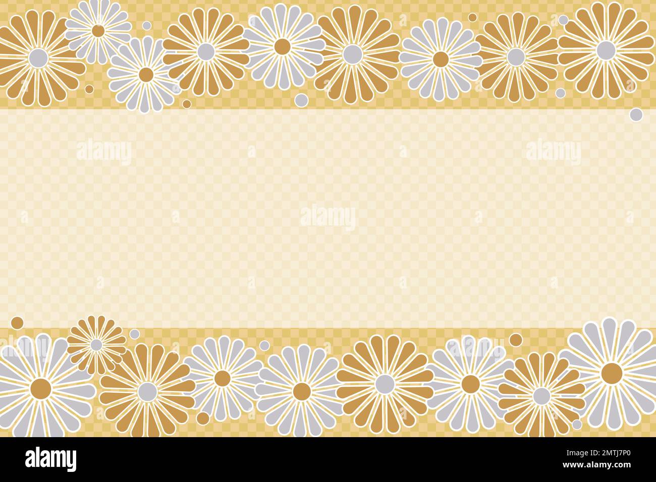 Gold and silver flowers frame on a checkered background Stock Vector