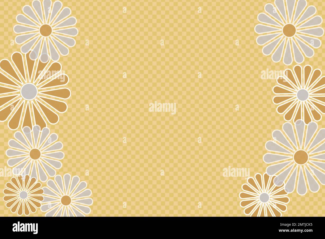 Gold checkered background with traditional Japanese flowers frame and copy space Stock Vector