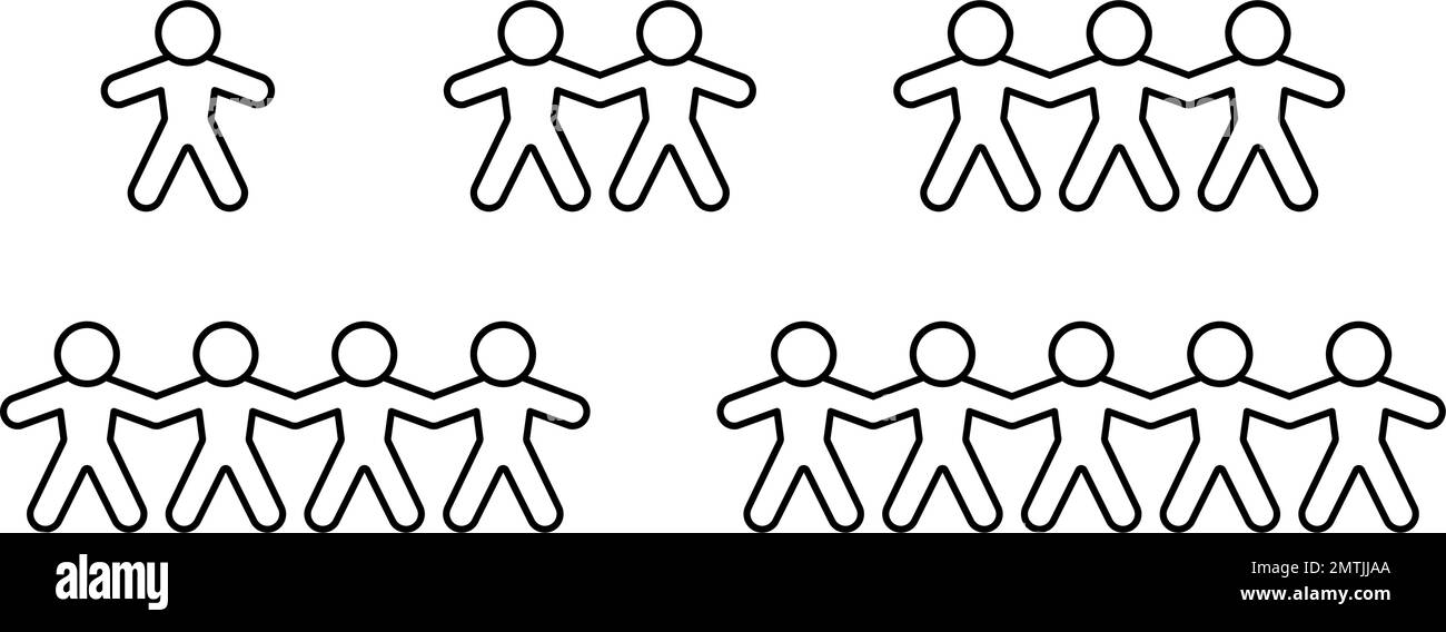 Icon set of human group Holding Hands. People cooperation or Relationship concept. Outline style. Vector illustration Stock Vector
