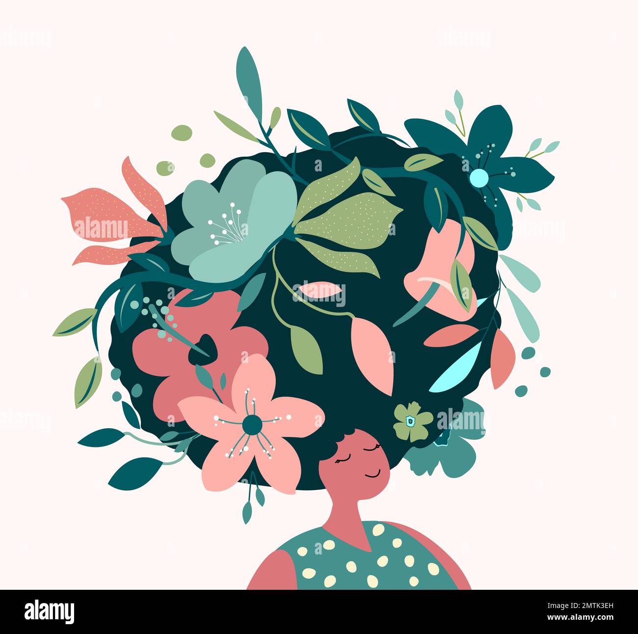 Beautiful Dreaming Woman with Flowers in Hair.Relaxing Meditation